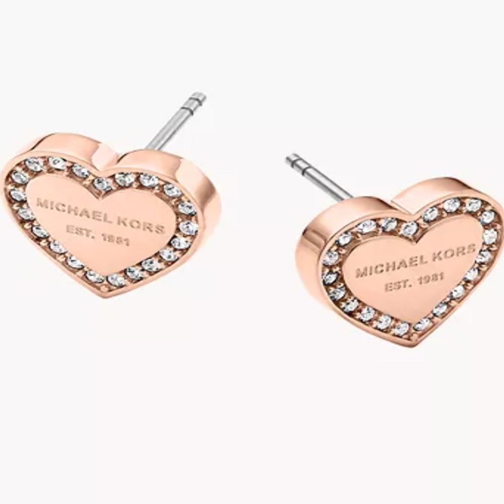 Michael Kors Pave Heart Earrings Rose Gold Tone NWT